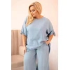 Moteriškas Plus Size tencel komplektas su palaidine ir plačiomis kelnėmis, šviesiai mėlynos spalvos