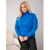 Moteriškas Plus Size viskozinis megztinis aukštu kaklu, rugiagėlių mėlynos spalvos