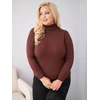 Moteriškas Plus Size viskozinis megztinis su golfu, tamsiai rudas