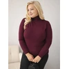 Moteriškas Plus Size viskozinis megztinis aukštu kaklu, slyvų spalvos