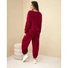 Moteriškas štruksinis komplektas su džemperiu ir jogger kelnėmis, burgundiško atspalvio
