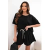 Moteriškas viskozinis komplektas su trumpomis rankovėmis ir aukštu liemeniu, juodas