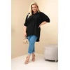 Moteriški Plus Size marškiniai iš medvilnės su sagomis ir apykakle, juodi