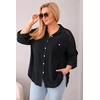 Moteriški Plus Size marškiniai su apykakle ir nėriniuota detale, juodos spalvos