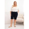 Moteriški Plus Size medvilnės šortai su diržu, tamsiai mėlynos spalvos