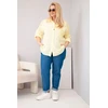 Moteriški Plus Size medvilniniai marškiniai su apykakle ir nėrinių intarpais, geltoni