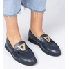 Moteriški tamsiai mėlyni mokasinai su elegantiška puošmena