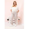 Moteriškos medvilninės Plus Size kelnės su diržu, tamsiai smėlio spalvos