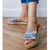 Moteriškos mėlynos espadrilės šlepetės su kaspinu