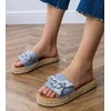 Moteriškos mėlynos espadrilės šlepetės su kaspinu