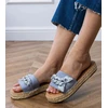 Moteriškos mėlynos espadrilės šlepetės su kaspinu