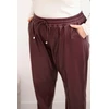 Moteriškos Plus Size dirbtinės odos kelnės aukštu juosmeniu, burgundiškos spalvos