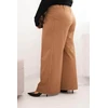 Moteriškos Plus Size kelnės plačiomis klešnėmis ir klostėmis, kapučino spalvos