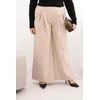 Moteriškos Plus Size kelnės plačiomis klešnėmis ir klostėmis, smėlio spalvos