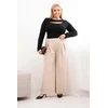 Moteriškos Plus Size kelnės plačiomis klešnėmis ir klostėmis, smėlio spalvos