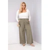 Moteriškos Plus Size kelnės plačiomis klešnėmis ir aukštu liemeniu, chaki spalvos