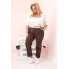 Moteriškos Plus Size kelnės su diržu, rudos spalvos