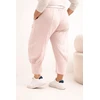 Moteriškos Plus Size kelnės su žemu liemeniu ir elastine juosmens guma, pudrinės rožinės spalvos