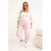 Moteriškos Plus Size kelnės su žemu liemeniu ir elastine juosmens guma, pudrinės rožinės spalvos