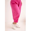 Moteriškos Plus Size kelnės žemu liemeniu su elastine juosmens juosta, rožinės spalvos
