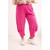 Moteriškos Plus Size kelnės žemu liemeniu su elastine juosmens juosta, rožinės spalvos