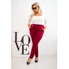 Moteriškos Plus Size medvilninės kelnės su tampriu juosmeniu, tamsiai raudonos spalvos