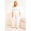 Moteriškos Plus Size medvilninės kelnės su tampriu juosmeniu, ekru