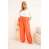 Moteriškos Plus Size medvilninės kelnės su tampriu juosmeniu, oranžinės