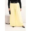 Moteriškos Plus Size plačios kelnės su diržu, geltonos spalvos