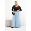 Moteriškos Plus Size plačios kelnės su diržu, mėlynos