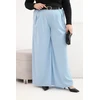 Moteriškos Plus Size plačios kelnės su diržu, mėlynos