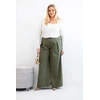Moteriškos Plus Size plačios kelnės su klostėmis, chaki spalvos