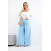 Moteriškos Plus Size plačios kelnės su klostėmis, mėlynos spalvos