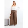 Moteriškos Plus Size plačios kelnės su klostėmis, kapučino spalvos