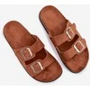 Moteriškos šlepetės su sagtimis Oliena camel spalvos