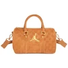 Moterų „Air Jordan“ zomšinis monogramos mini krepšys „Duffel“, 3 l, konjako spalvos – MA09209-X6X
