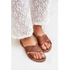 Odinės moteriškos šlepetės Shoes camel spalvos