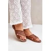 Odinės moteriškos šlepetės Shoes camel spalvos