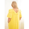 PAVADINIMAS: Moteriška Plus Size medvilninė suknelė su raukiniais ties pečiais, geltona APRAŠYMAS: Geltona Plus Size suknelė su raukiniais ties pečiais Geltona moteriška Plus Size suknelė yra ilgesnio, laisvesnio kirpimo, su V formos iškirpte
