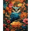 Pelėda rudens gėlėse – tapyba pagal skaičius, 40 × 50 cm