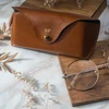 Personalized genuine leather spectacle case Solier SA37 camel