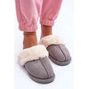 Pilkos moteriškos šlepetės su kailio apdaila Step in style
