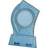 Plastikinis trofėjus - skaidrus - auksinis su vieta 50 mm lipdukui ir 65 mm x 23 mm TM plokštelei
