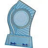 Plastikinis trofėjus - skaidrus - auksinis su vieta 50 mm lipdukui ir 65 mm x 23 mm TM plokštelei