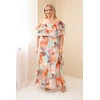 Plus Size maksi suknelė su atvirais pečiais ir raukiniais, mėtų žalios spalvos