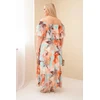 Plus Size maksi suknelė su atvirais pečiais ir raukiniais, mėtų žalios spalvos