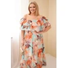 Plus Size maksi suknelė su atvirais pečiais ir raukiniais, mėtų žalios spalvos