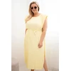 Plus Size midi suknelė su klostėmis ir surišimu ties juosmeniu, geltona