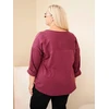 Plus Size moteriška palaidinė su raštu ir U formos iškirpte, slyvų spalvos