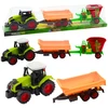Lean Toys Traktorius su atsidarančia priekaba ir pašarų vežimu